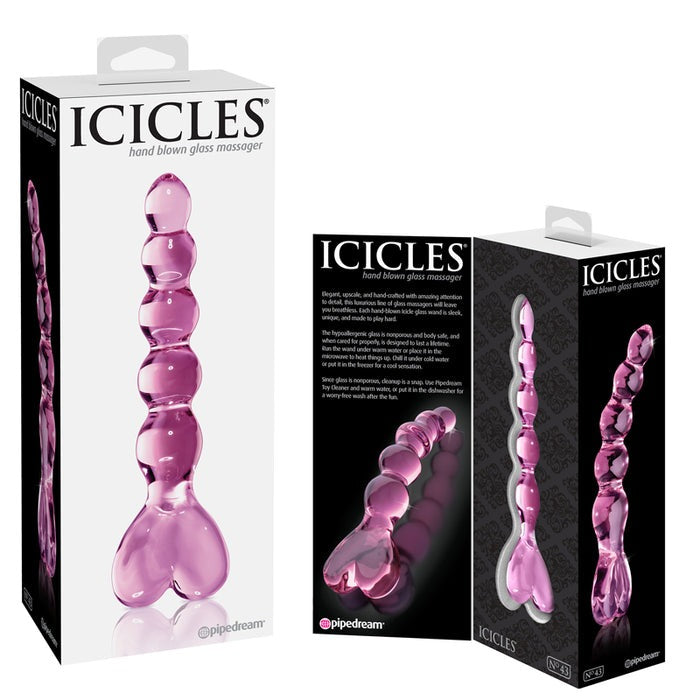 Icicles #43 8in Glass Dildo Heart Pink