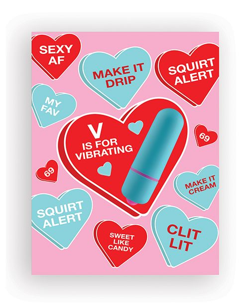 Vibe Hearts Naughty Greeting Card w/Rock Candy Vibrator & Fresh Vibes Towelettes